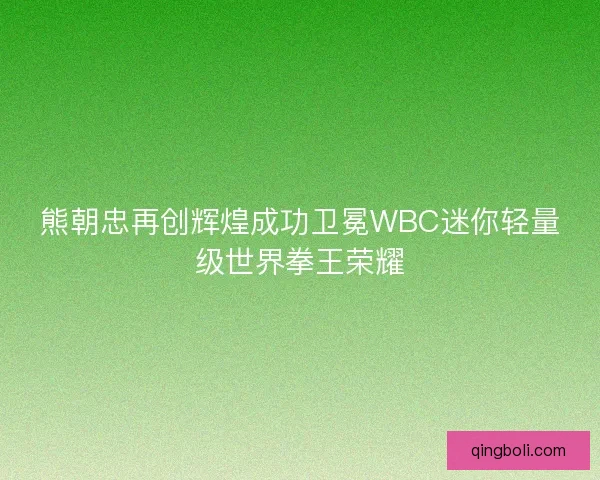 熊朝忠再创辉煌成功卫冕WBC迷你轻量级世界拳王荣耀
